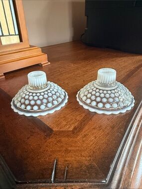 Vintage Moonstone Opalescent  Hobnail Candlestick Holder